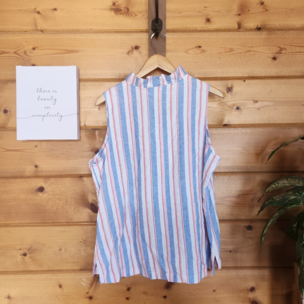 Crown & Ivy NWT Ruffle Neck Popover Striped Linen Blend Blouse Top Preppy Sz XL - Picture 8 of 9